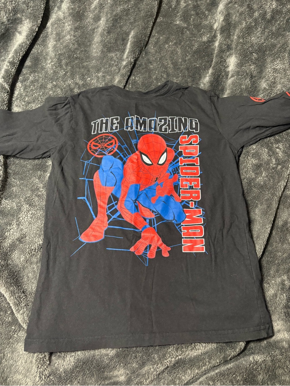 Marvel Black Spider-Man Long Sleeve Tee with Red & Blue Graphic